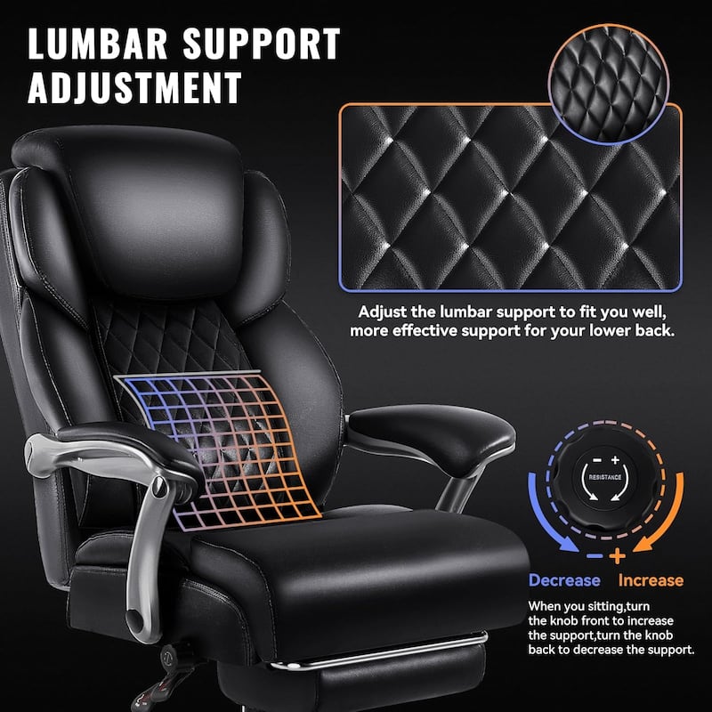 Bossin Big and Tall Executive Office Chair,500LBS Adjustable Lumbar Support Ergonomic Chair with High Back PU Leather Computer