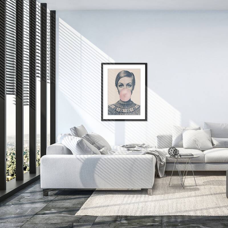 "Twiggy Chewing Bubble Gum" Framed Print Wall Art