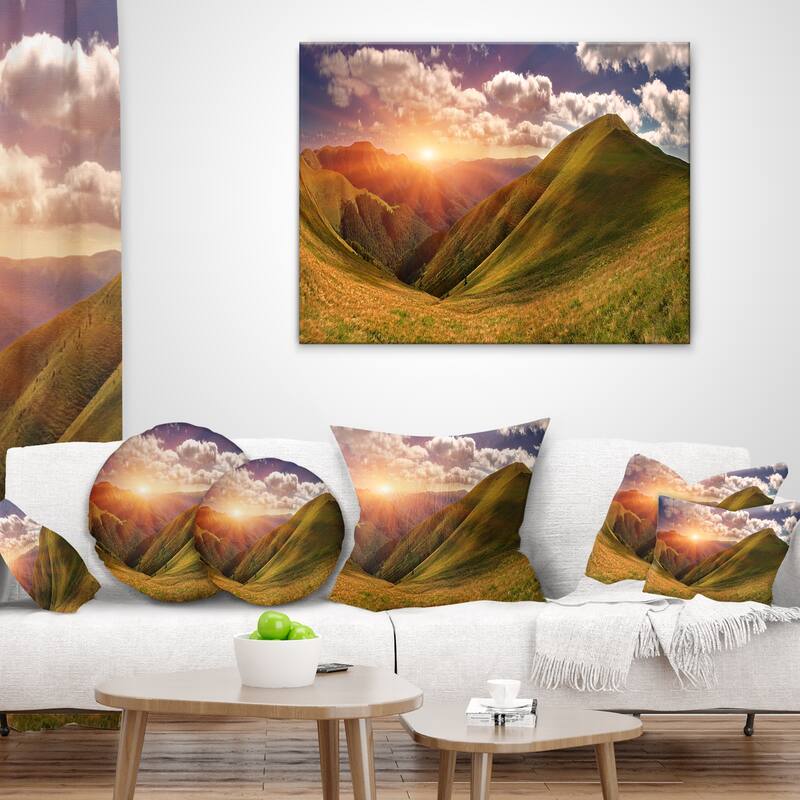 Sunrise Over Green Mountains - Landscape Photo Canvas Art Print
