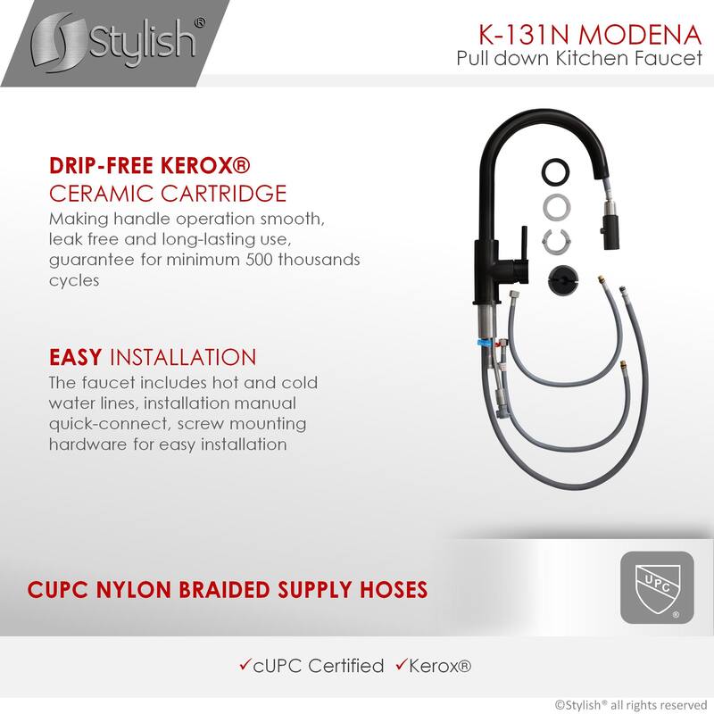 STYLISH Kitchen Sink Faucet Single Handle Pull Down Dual Mode in Stainless Steel - Faucet Height: 14 1/8" | Spout Height: 6 3/4"