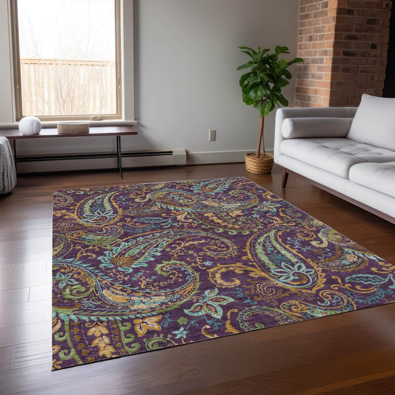 Machine Washable Indoor/ Outdoor Paisley Chantille Rug - Purple - 3' x 5'
