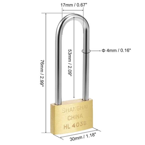 Brass Padlock Keyed Alike 30mm Wide Brushed Finish Long Harden Shackle ...