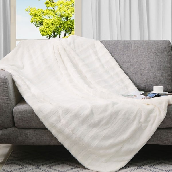 slide 2 of 83, Cheer Collection Faux Fur/ Microplush Reversible Throw Blanket 108"x88" - White