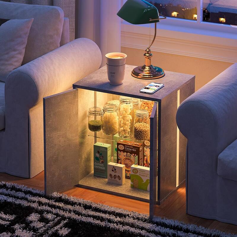 Nightstand with Glass Shelves and Led Lighting