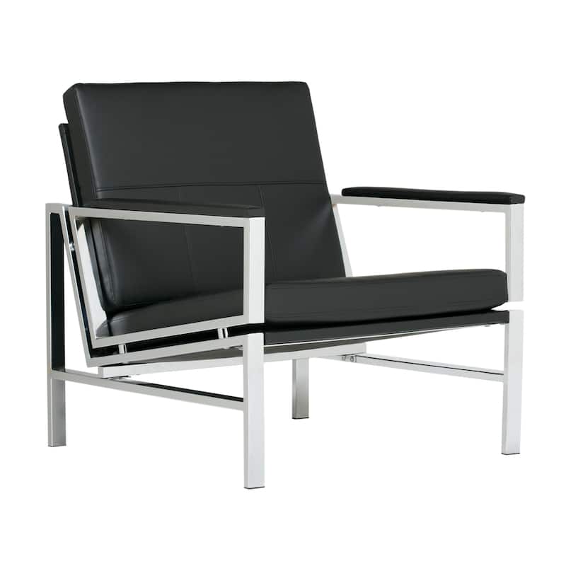Strick & Bolton Regina Metal and Bonded Leather Mid Century Accent Chair - Chrome/Black