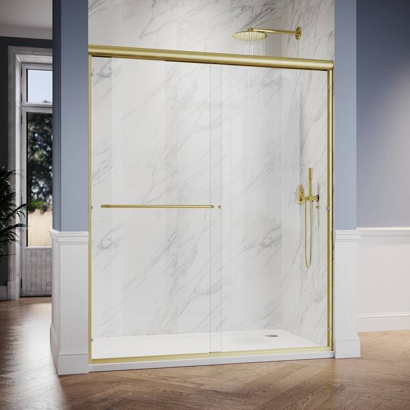 Elegant Double Sliding Shower Door 58.5-60 x 72" Width Cutting Guide Rail Adjustment Reversible installation