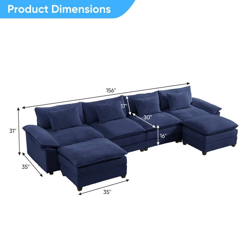 Modern 156''Oversized U-Shaped Modular Sectional Sofa with 2 Ottomans,6-Seat Cloud Couch,Chenille Sofa Sleeper Deep Seat Couches
