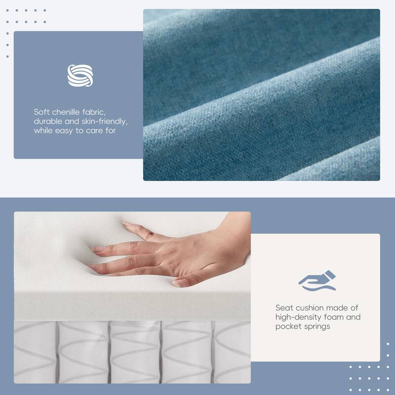 Chenille Tufted L-Shape Sectional Sofa with Storage Ottoman, Pockets and All-in-one Armrest with Dual-Port Charging, Cup Holder