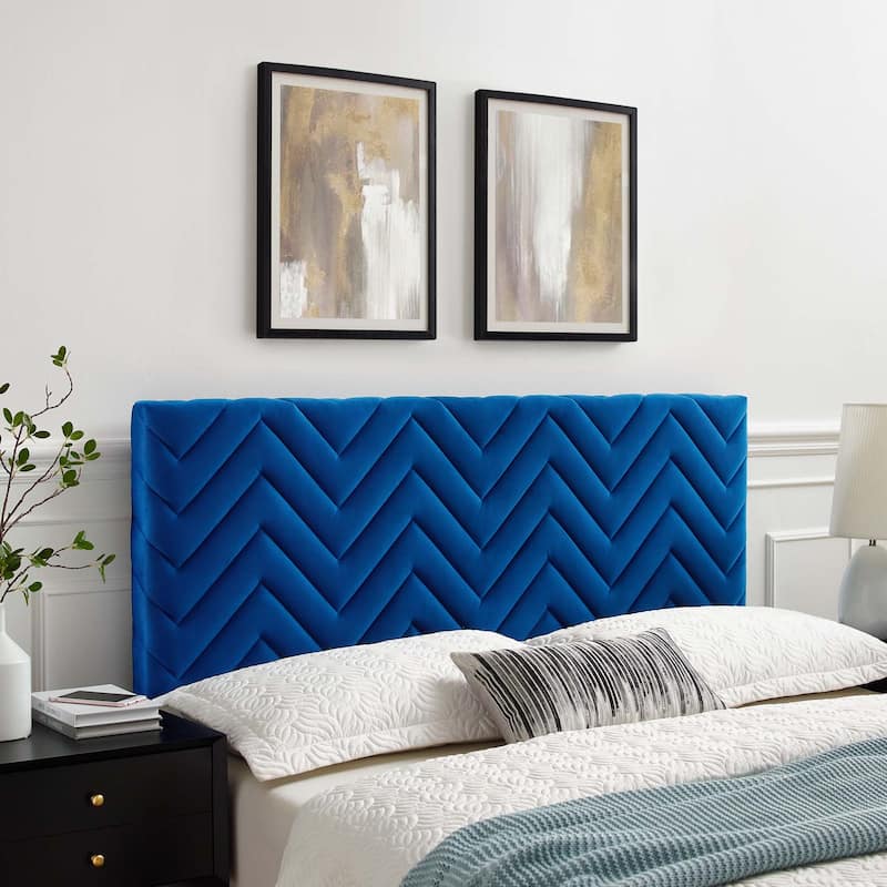 Mercy Chevron Tufted Performance Velvet Full/Queen Headboard - Blue