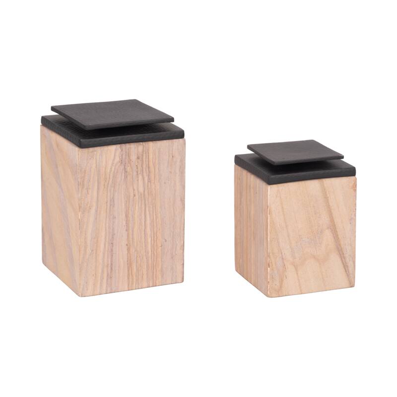 Sagebrook Home 8/9" Maverick Sandstone Boxes, Natural, 9"H, Set of 2 - 6" x 6" x 9"