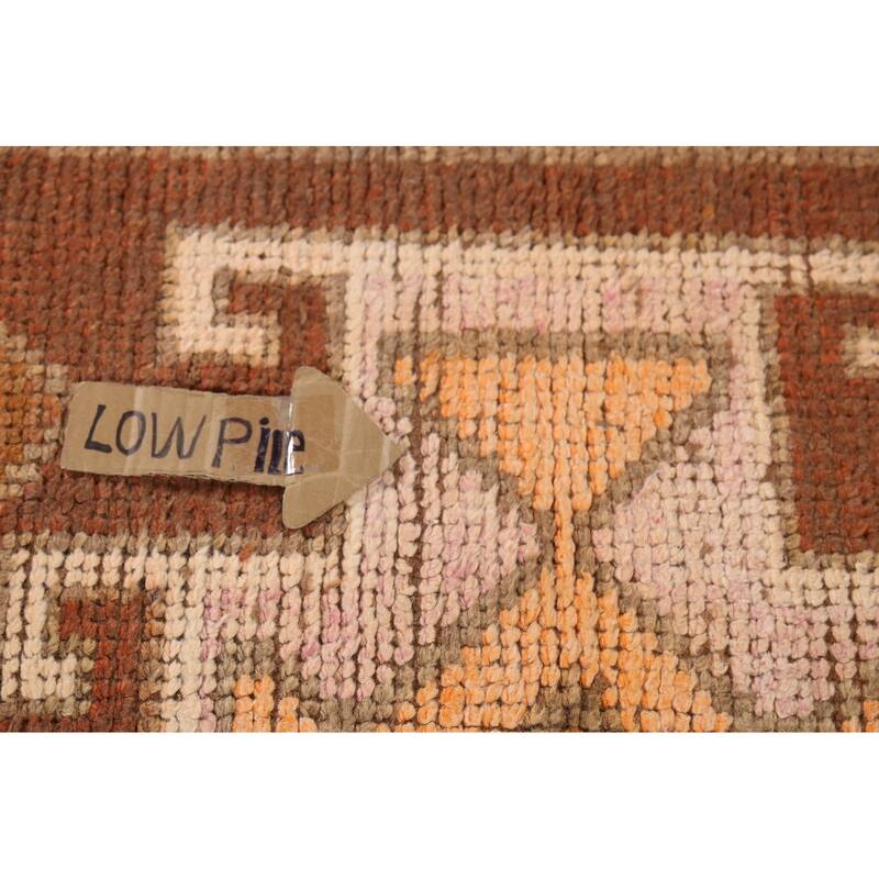 Brown Oushak Turkish Vintage Runner Rug Hand-Knotted Wool Carpet - 3'5"x 10'9"