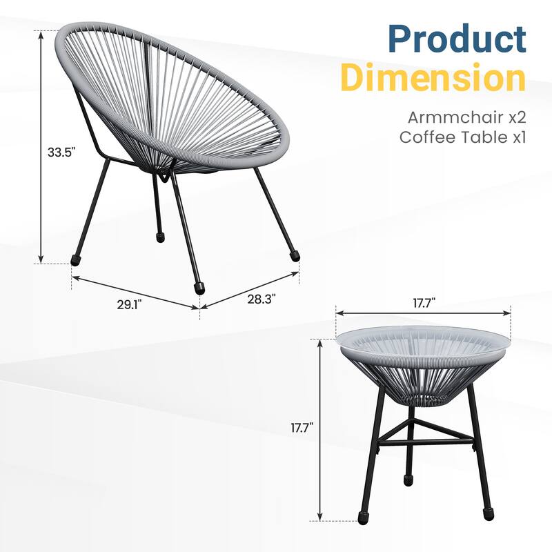 3 Piece Outdoor Acapulco Patio Bistro Set
