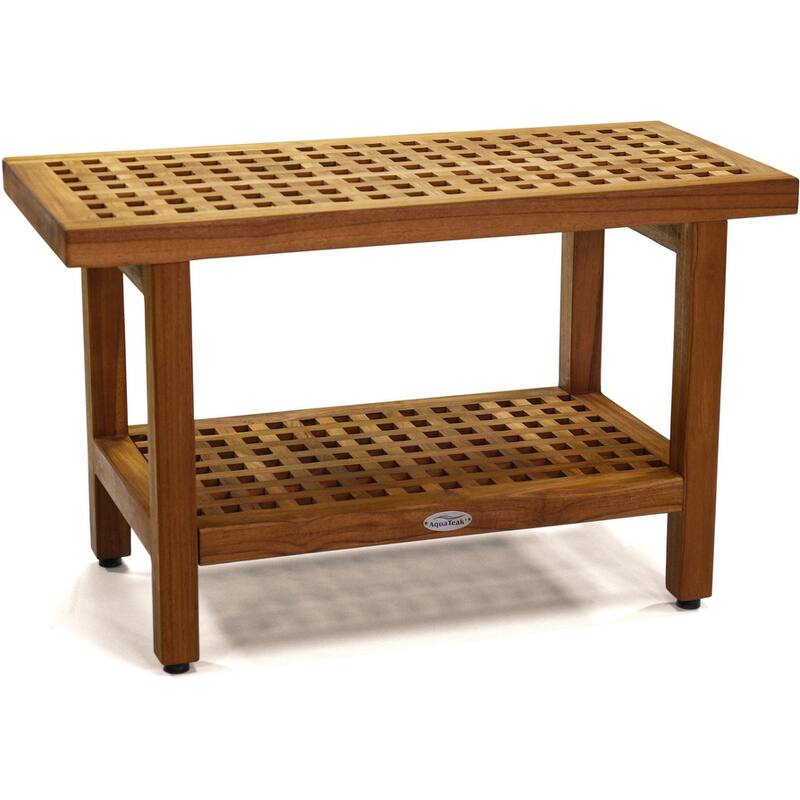 The Original Grate Teak Shower Bench - 30" Wide with Shelf - Teak Oil