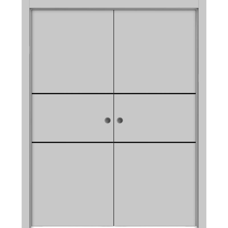 French Double Pocket Doors 36x80 Planum 0014 Grey Ash with Kit Trims Rail - 36" x 84" ( 2* 18x84)