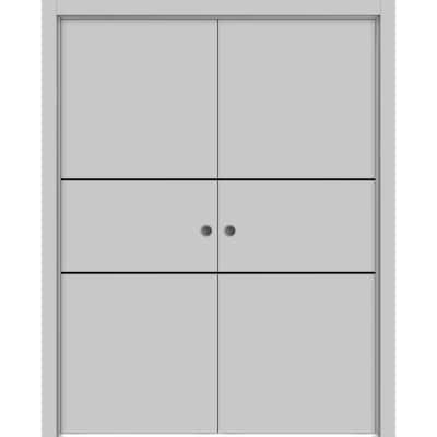 French Double Pocket Doors 36x80 Planum 0014 Grey Ash with Kit Trims Rail
