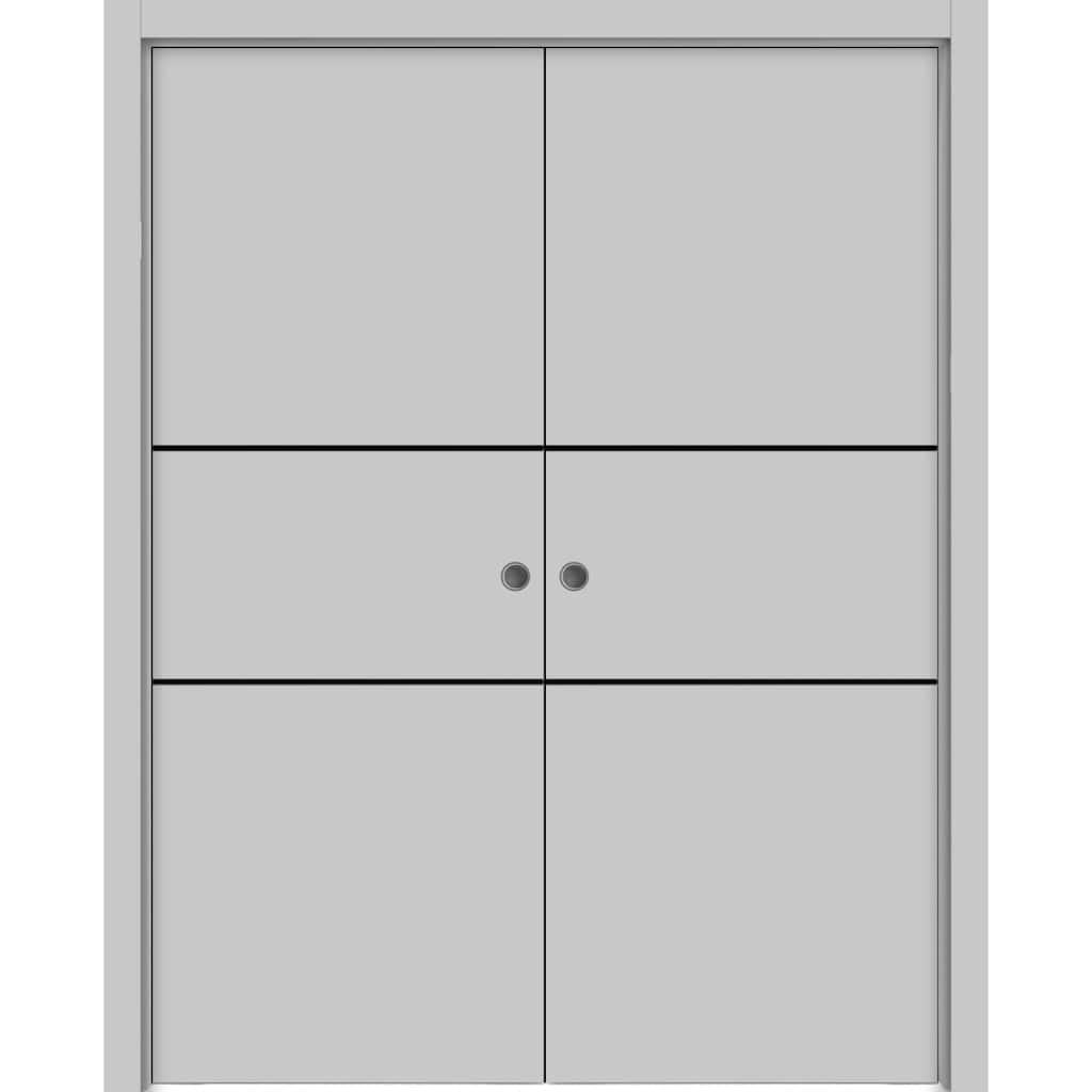 French Double Pocket Doors 36x80 Planum 0014 Grey Ash with Kit Trims Rail