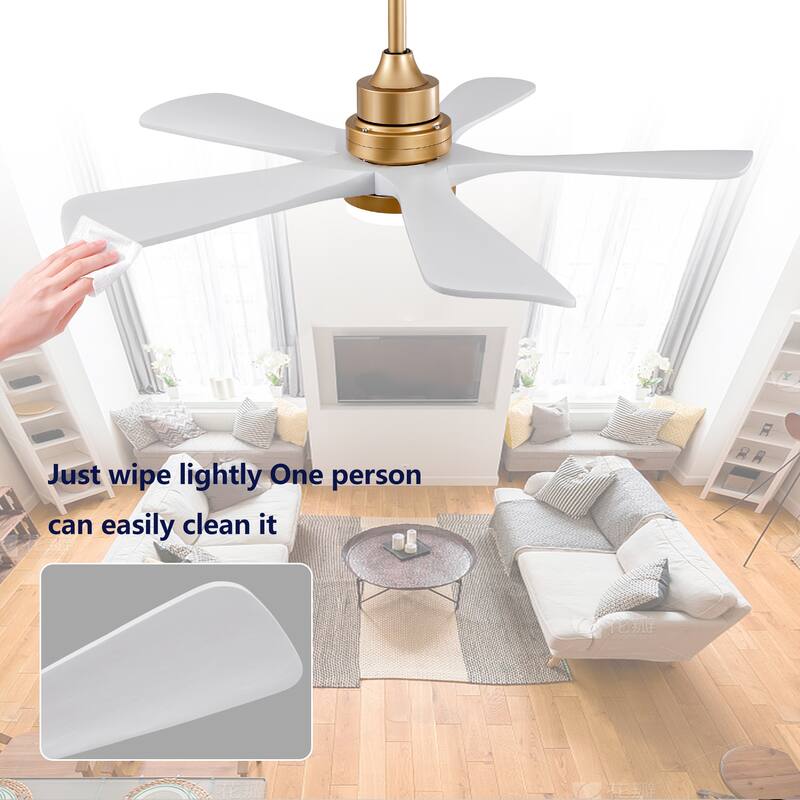 42 Inch Indoor Ceiling Fan With Dimmable LED Light 5 Solid Wood Blades Remote Control Reversible DC Motor