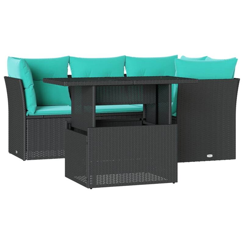 vidaXL Patio Sofa Set with Cushions Modular Outdoor Seating 5 Piece Poly Rattan - 24.41 x 24.41 x 27.17