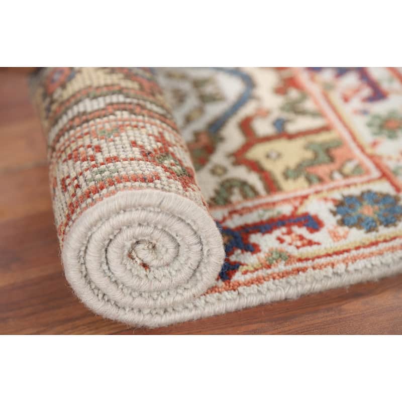 Geometric Blue Heriz Serapi Indian Accent Rug Hand-Knotted Wool Carpet - 2'0" x 3'0"