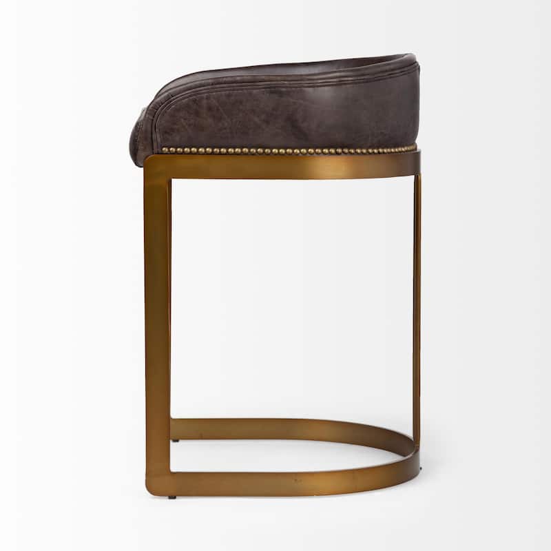 Hollyfield Black Genuine Leather Seat with Gold Metal Frame Counter Stool - 20"W x 19.8"D x 29"H