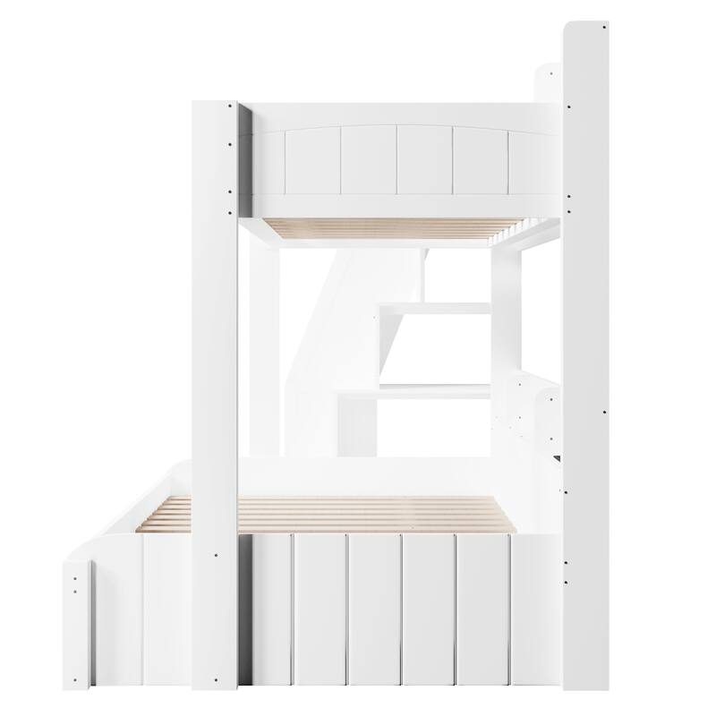Roomfitters Twin Over Full Bunk Bed with Storage Staircase, Trundle, LED and USB