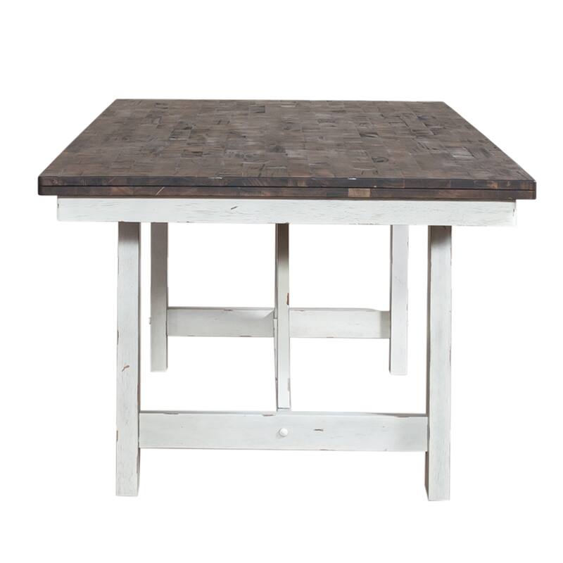 Farmhouse Two Tone White Wood Tone 7 Piece Trestle Table Set