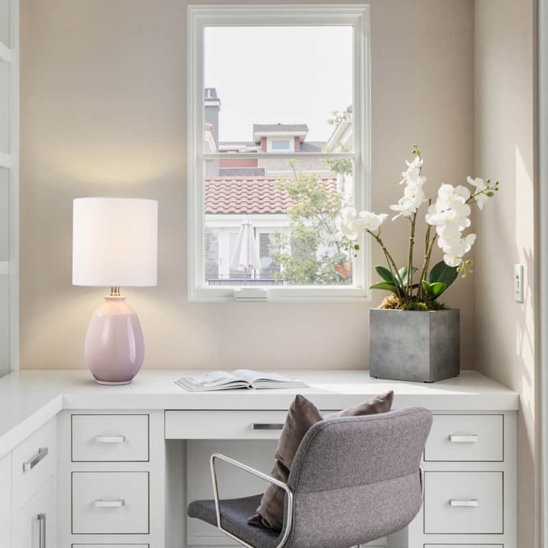 C Cattleya 19in Ceramic Table Lamp with Fabric Linen Shade