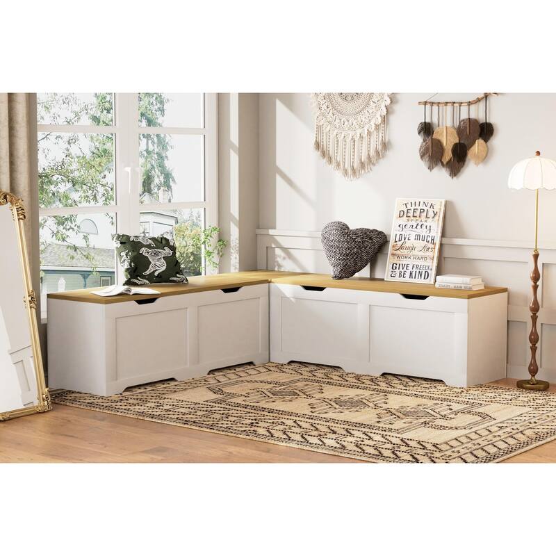 3-Piece L Shaped Corner Bench Set with Hidden Storage, 63" Kitchen Nook Seating, Wood Entryway Shoe Bench with Flip-Top