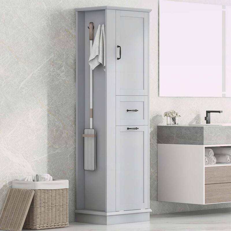 Modern Tall Storage Cabinet with Tilt-Out Compartment,Adjustable Shelves,for Bathroom & Home Organization - Gray