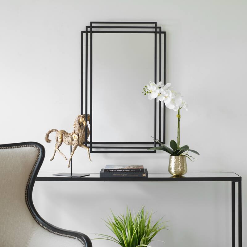 Overlapping Metal Framed Rectangular Wall Mirror - 36.5" - Black