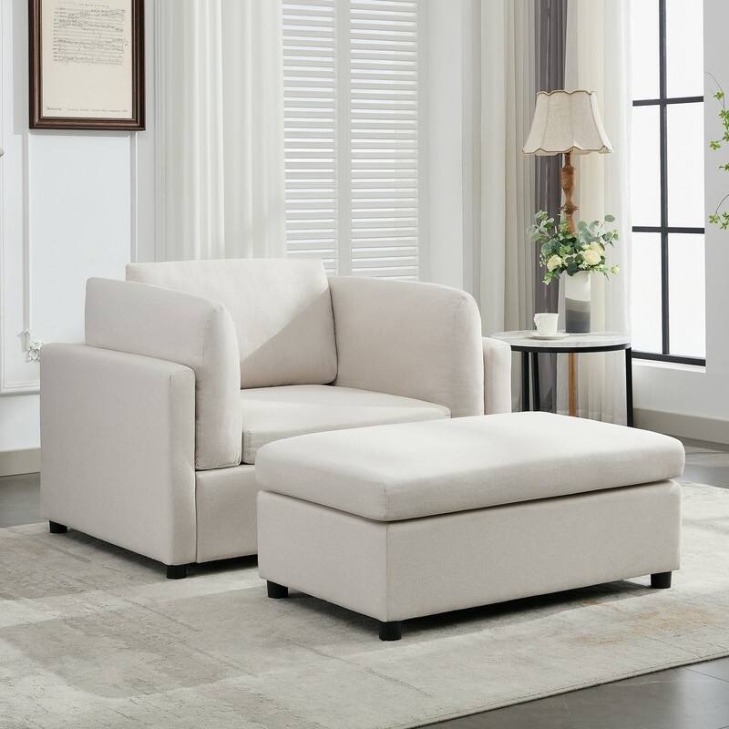 Spruce & Spring 50" Wide Modern Oversized Armchair with Ottoman Stool
