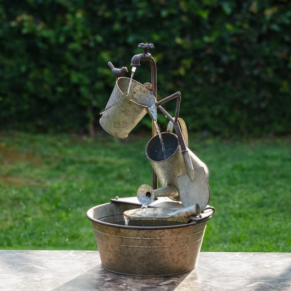 slide 2 of 12, Alpine Corporation 28" Tall Outdoor 3-Tier Metal Garden Tools Water Fountain