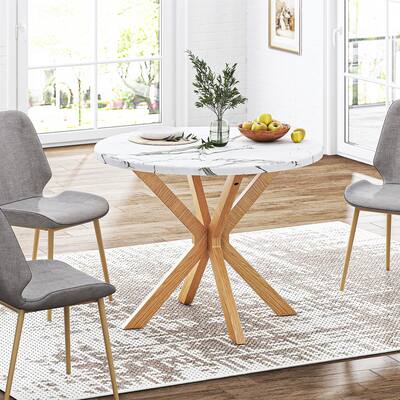 Round Coffee Table Marble-Proof Dining Table with Carbon Steel Base - 39.4"×29.5"