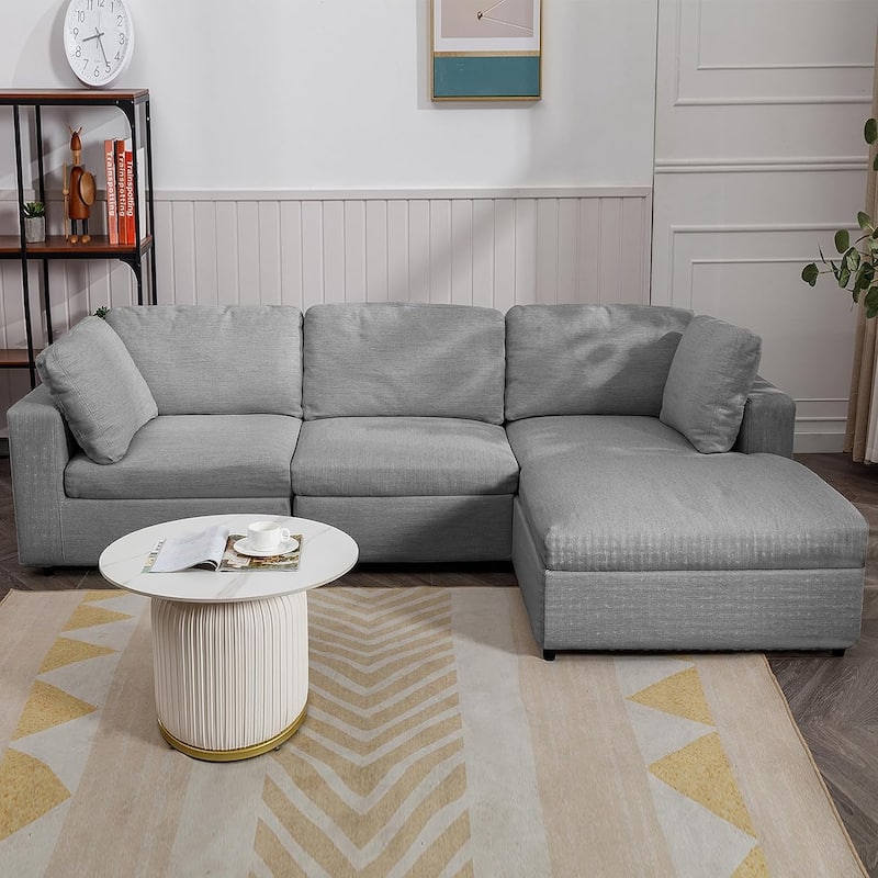 Mixoy Sectional L-Shaped Sofa Couch,Modern Upholstered 3-Seat Sofa with Pillows and Lounge Chaise - 106.7in*70in*33.5in