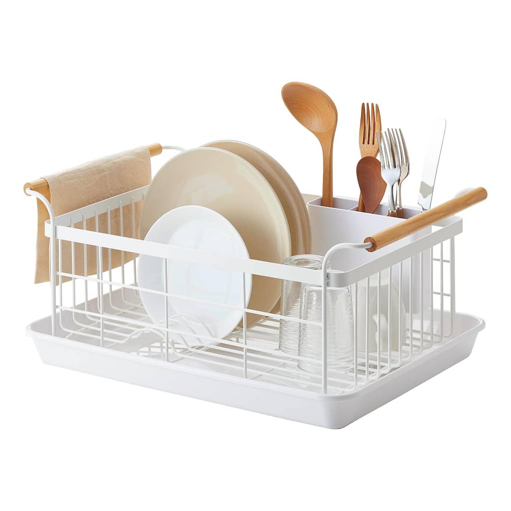 Yamazaki Home Dish Rack, Steel and Wood, Holds 22 lbs - L 13.19 x W 18.5 x H 7.87 inches