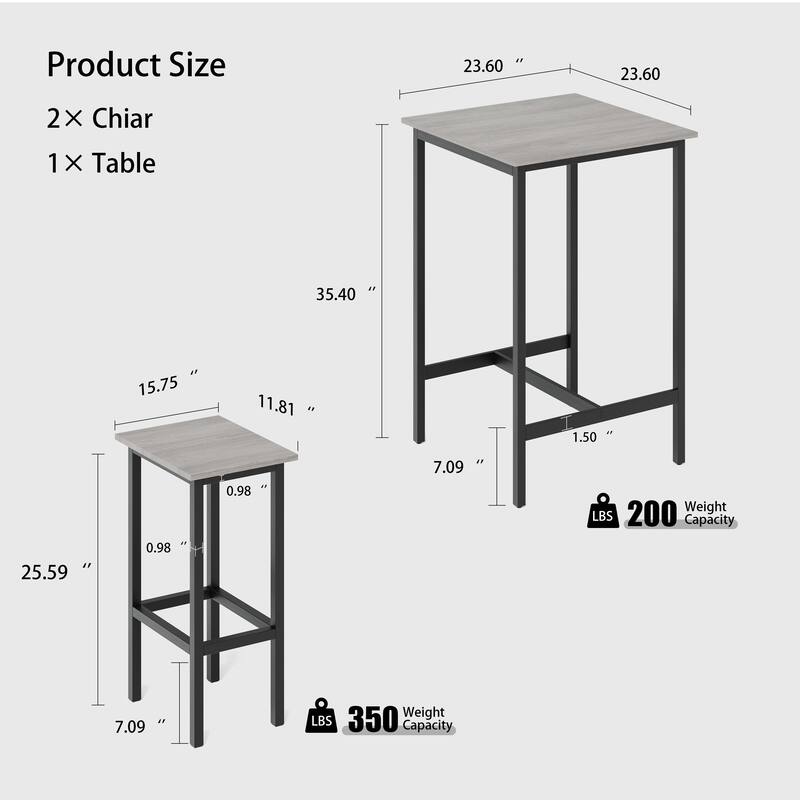 Bar Table Set with 2 Stools Compact Space Saving Design 300LB Capacity