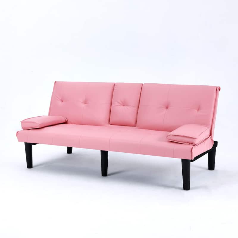The 67-inch PVC multi-functional sofa bed, with a foldable and cup holder design
