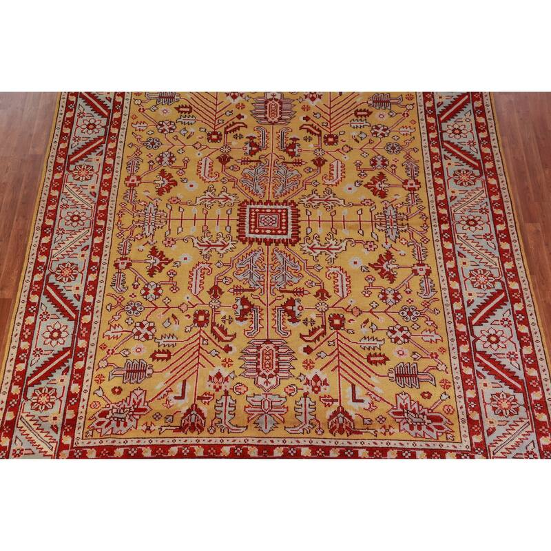 Hand Knotted Oriental 100% Wool Carpet Traditional Geometric Yellow & Gold Heriz (serapi) Area Rug - 11' 9'' X 9' 0''
