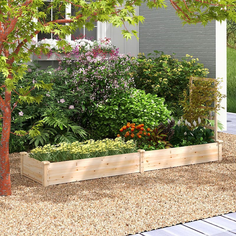 Gymax Raised Garden Bed Wooden Planter Box with Divided Space for