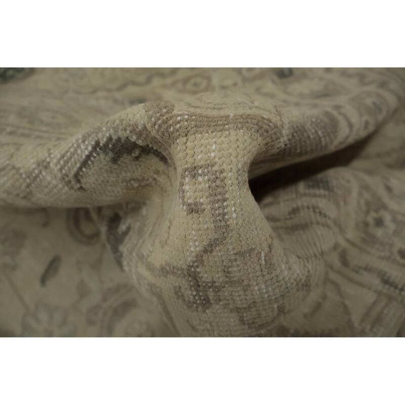 Hand Knotted Oriental 100% Wool Carpet Traditional Floral Beige & Ivories Tabriz Area Rug - 12' 6'' X 9' 4''