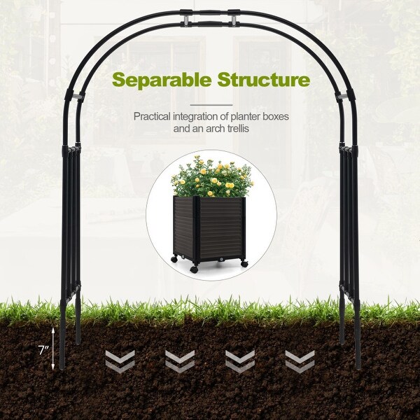 6.6 Feet Arch Arbor Trellis with 2 Planter Boxes & Detachable PE