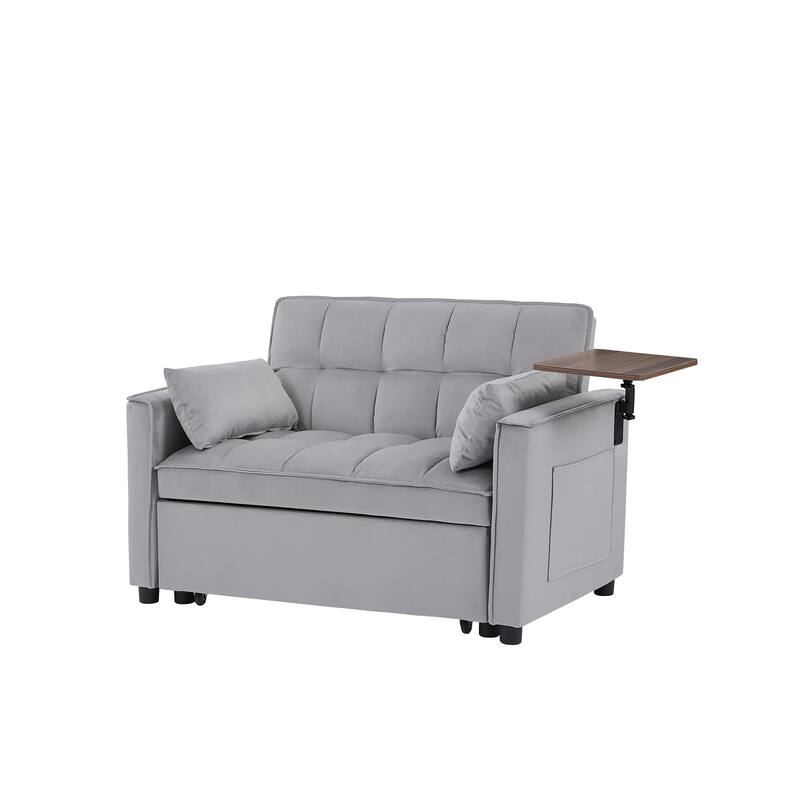 Velvet Loveseat Convertible Pull-out Sleeper Sofa Bed Futon Couches Adjustable Backrest Couch with 2 Pillow, Pockets