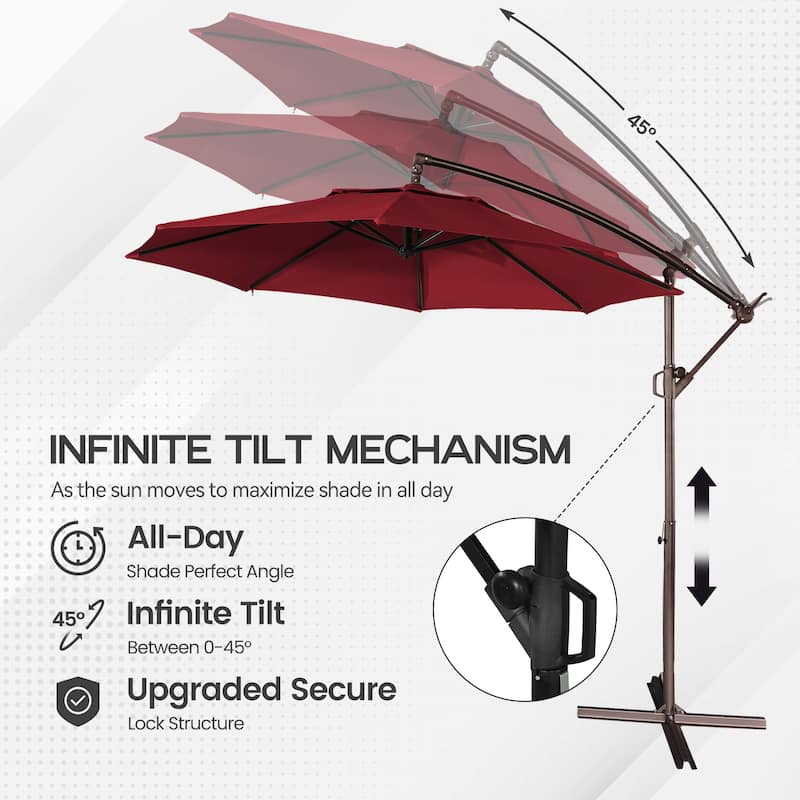 11FT Outdoor Cantilever Umbrella 360 Rotation Patio Offset Umbrella