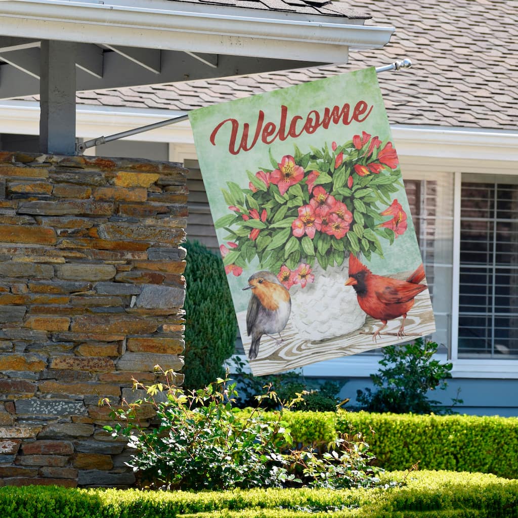 Welcome Cardinal Bird and Spring Bouquet House Flag 28" x 40"