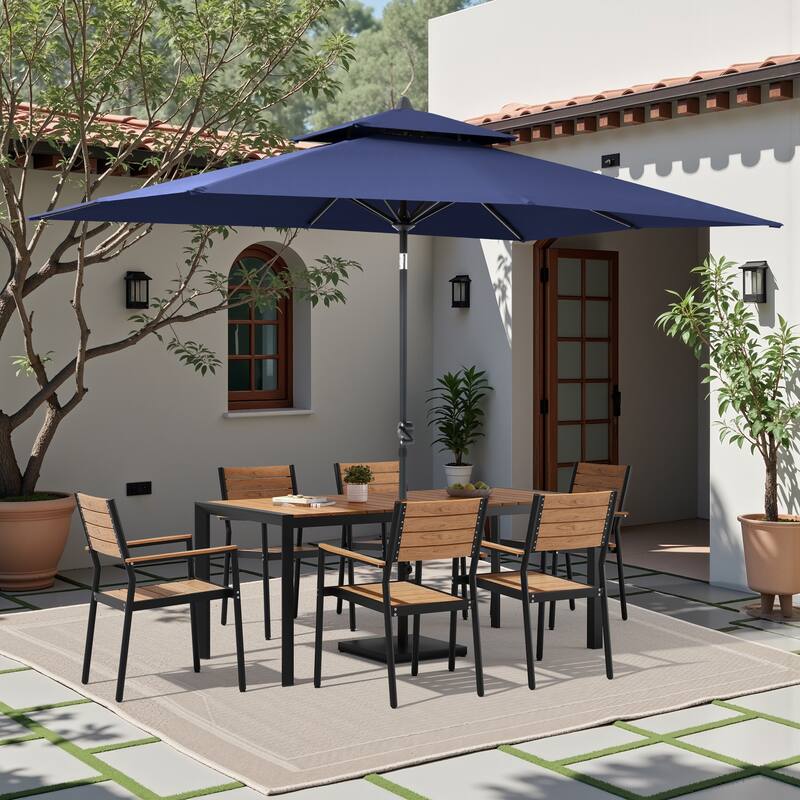 9/11-Piece Outdoor Patio Dining Set Aluminum Dining Table and Stackable Chairs w/10 ft Market Umbrella and Base