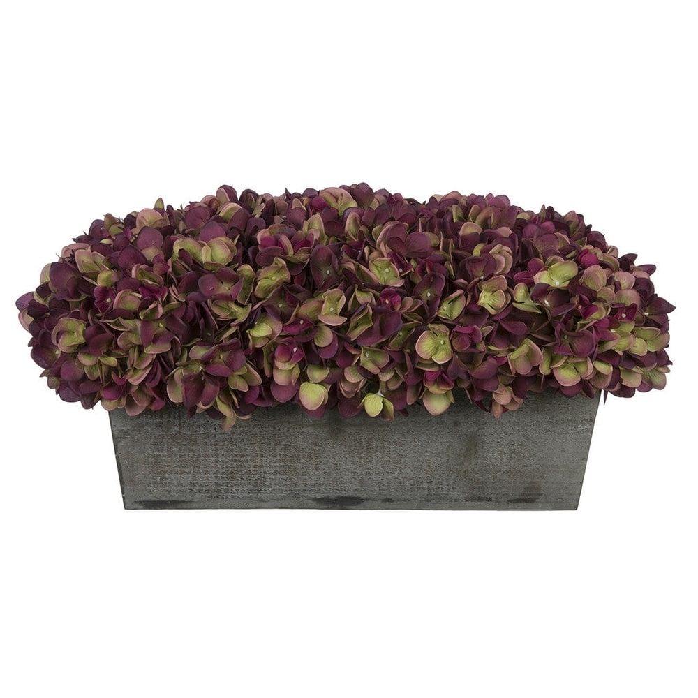 Faux Hydrangeas in Grey Wood Washed Ledge Planter