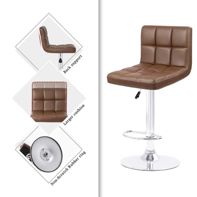 Bar Stools Adjustable Armless Swivel PU Leather Barstools Set of 2