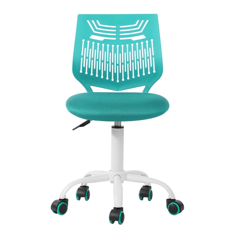 HomyLin Plastic Mesh Adjustable Armless Desk Chair with Rolling Wheels - Aqua
