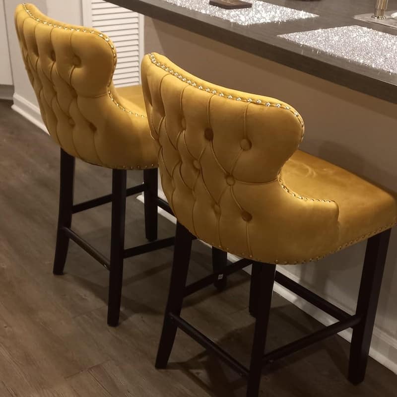Button Tufted Velvet Wing Back Barstools Set of 6