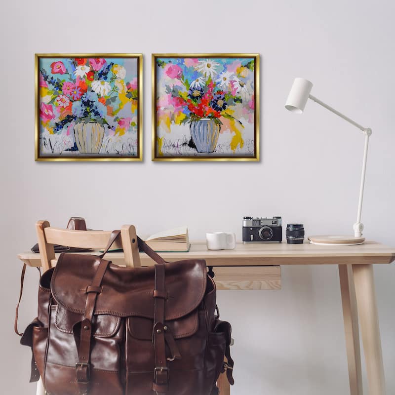 Stupell Vibrant Flower Vase Collection Framed Floater Canvas Wall Art Design By Joan Curtis (Set of 2)
